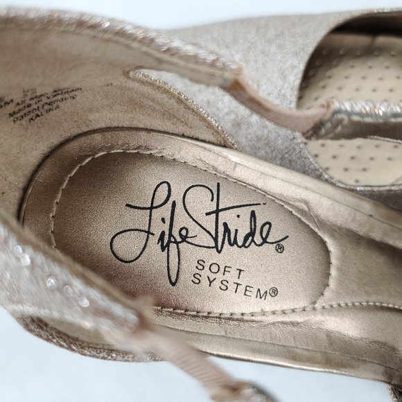 LifeStride Kalika Glittery Gold Pointed Toe Comfort Heel 7.5 Champagne Rose gold - Picture 6 of 10